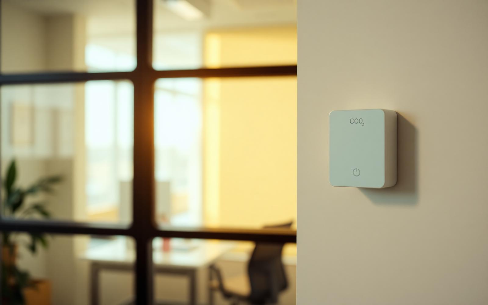 CO₂ sensor mounted in office meeting room